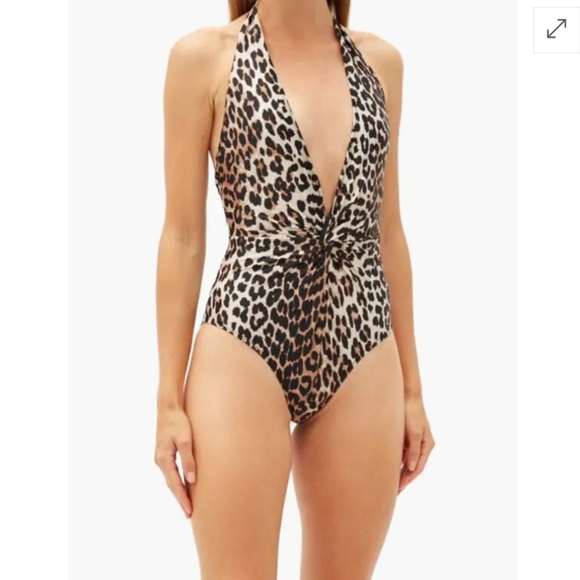 Ganni Other - Ganni Halter Style Leopard Print Swimsuit Bathing Suit One Piece Women EU44 XL14